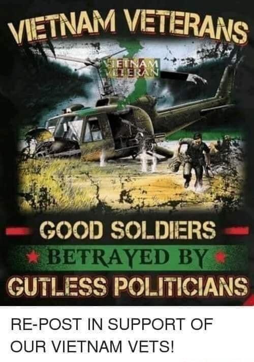 ETNAM VETERANS Vi o MS W GUTLESS POLITICIANS RE POST IN SUPPORT OF OUR VIETNAM VETS