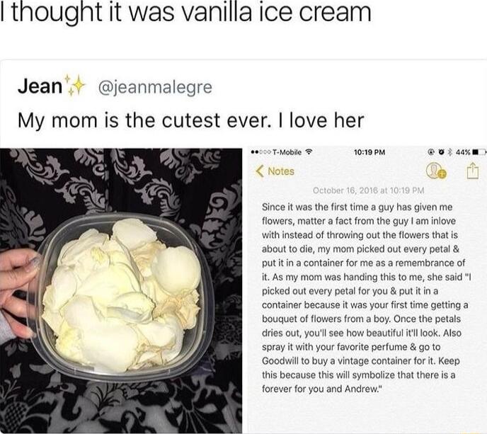 thougnt it was vanilla ice cream Jean jeanmalegre My mom is the cutest ever love her