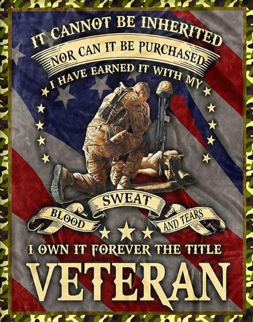 IT CANNOT BE INHERITED NOR CAN IT BE PURCHASED I HAVE EARNED IT WITH MY BLOOD SWEAT AND TEARS I OWN IT FOREVER THE TITLE VETERAN