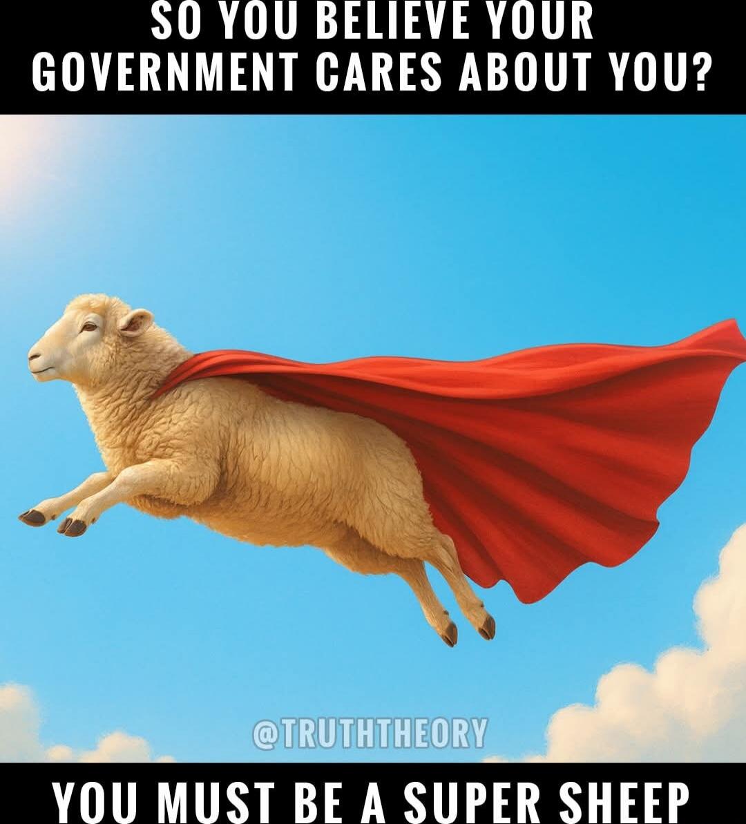 SO YOU BELIEVE YOUR GOVERNMENT CARES ABOUT YOU? YOU MUST BE A SUPER SHEEP