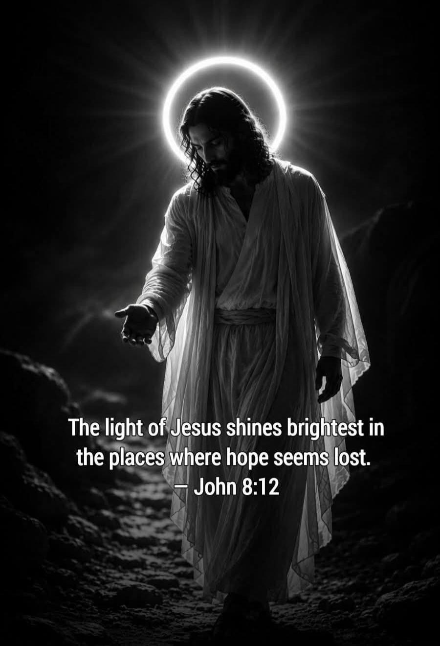 The light of Jesus shines brightest in the places where hope seems lost. - John 8:12