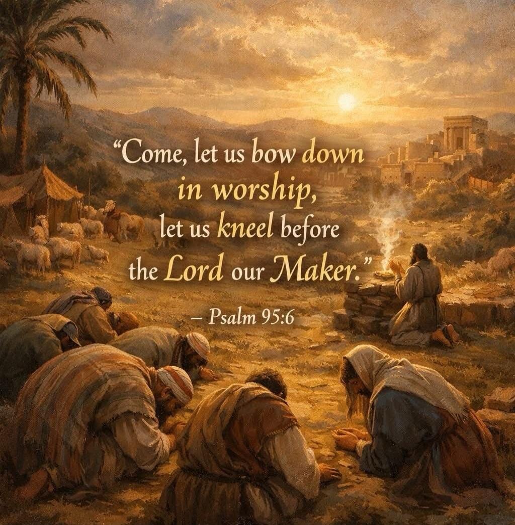 Come, let us bow down in worship, let us kneel before the Lord our Maker. - Psalm 95:6