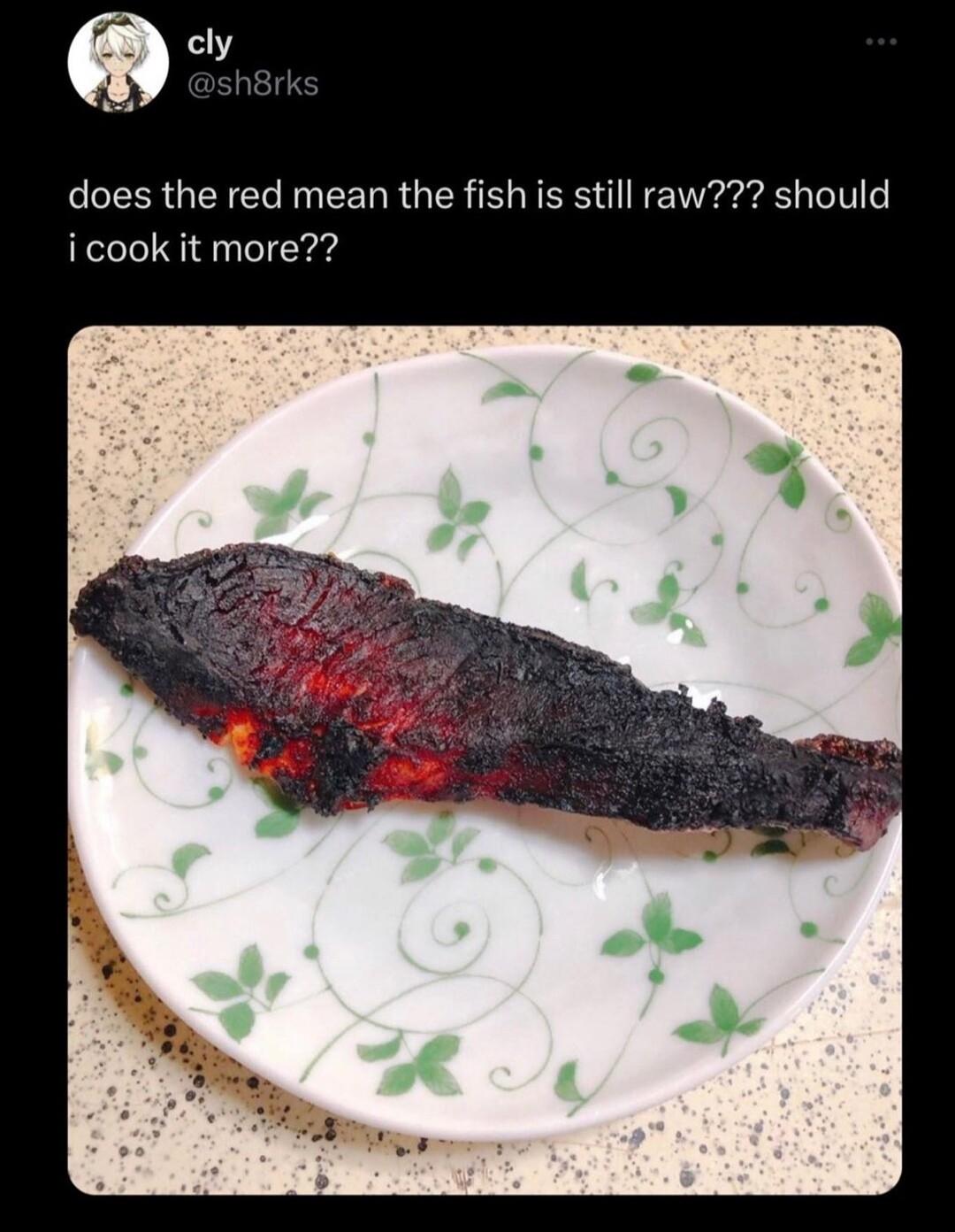 does the red mean the fish is still raw should icook it more