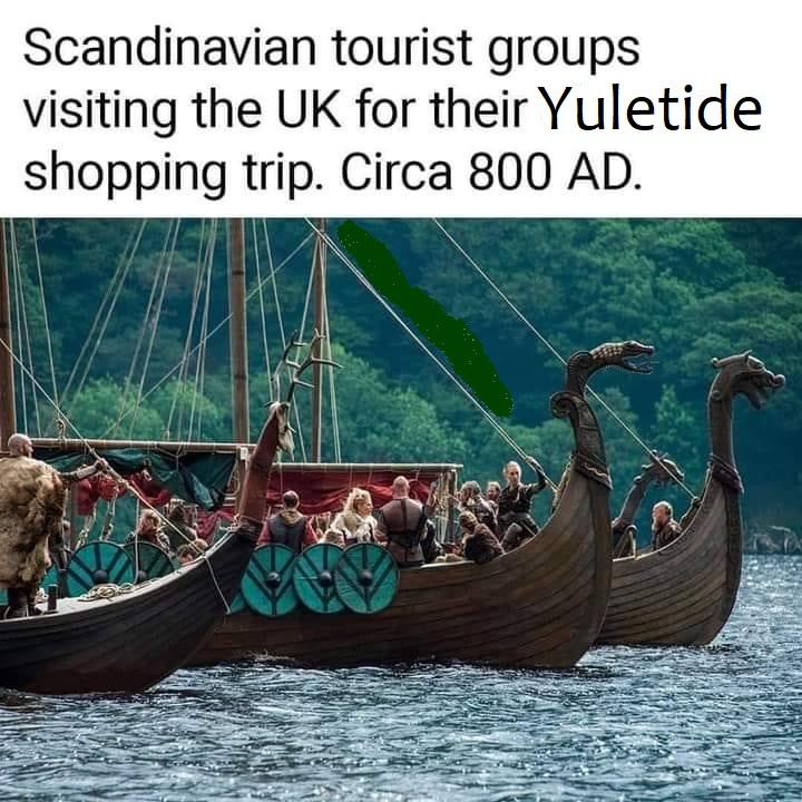 Scandinavian tourist groups visiting the UK for their Yuletide shopping trip Circa 800 AD