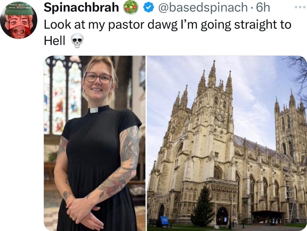 Spinachbrah basedspinach 6h Look at my pastor dawg Im going straight to Hell