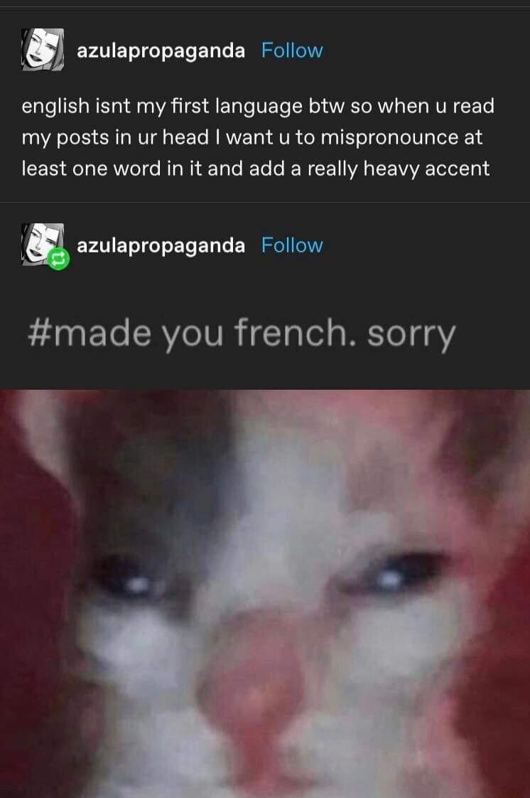 M azulapropaganda Follow english isnt my first language btw so when u read my posts in ur head want u to mispronounce at least one word in it and add a really heavy accent gazulapropaganda Follow 0 ETe CAVIOIVR Tolel s WETol 0