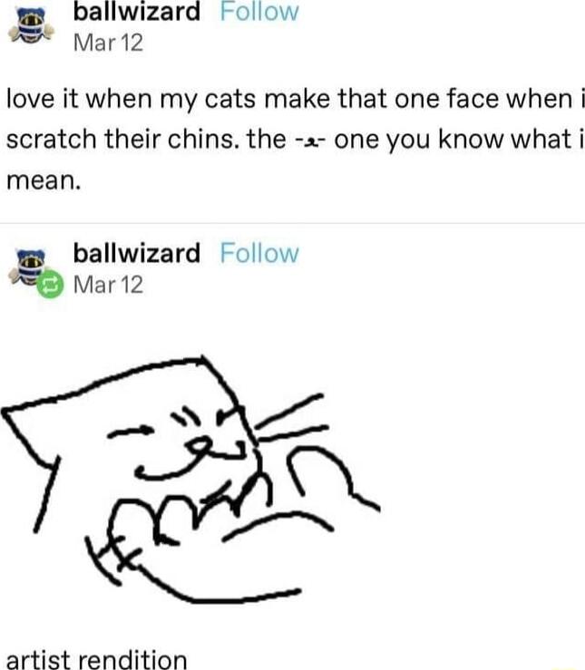 w ballwizard ollow Mar12 love it when my cats make that one face when scratch their chins the a one you know what i mean m ballwizard Follow Mar12 artist rendition