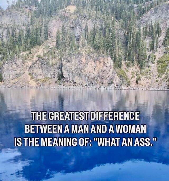 THE GREATEST DIFFERENCE BETWEEN A MAN AND A WOMAN IS THE MEANING OF: 'WHAT AN ASS.'