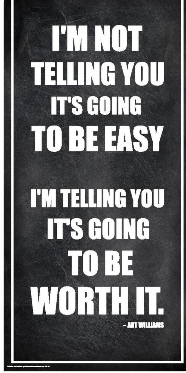 I'M NOT TELLING YOU IT'S GOING TO BE EASY I'M TELLING YOU IT'S GOING TO BE WORTH IT. - ART WILLIAMS