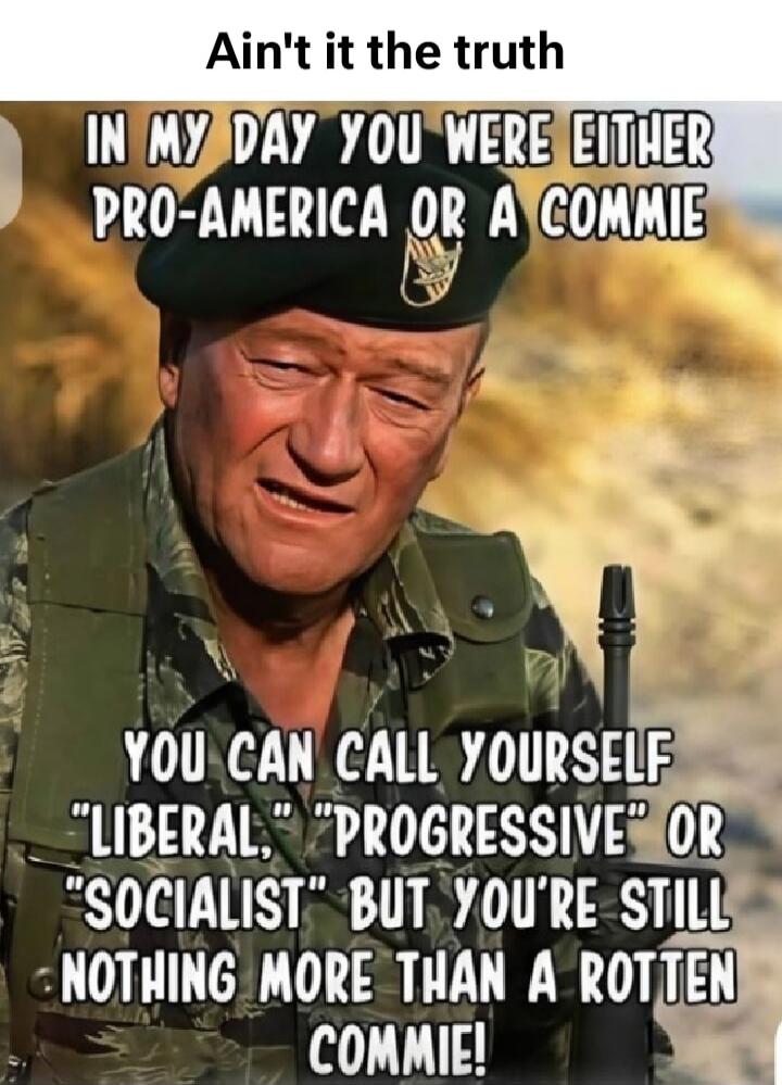 Ain't it the truth
IN MY DAY YOU WERE EITHER PRO-AMERICA OR A COMMIE
YOU CAN CALL YOURSELF 