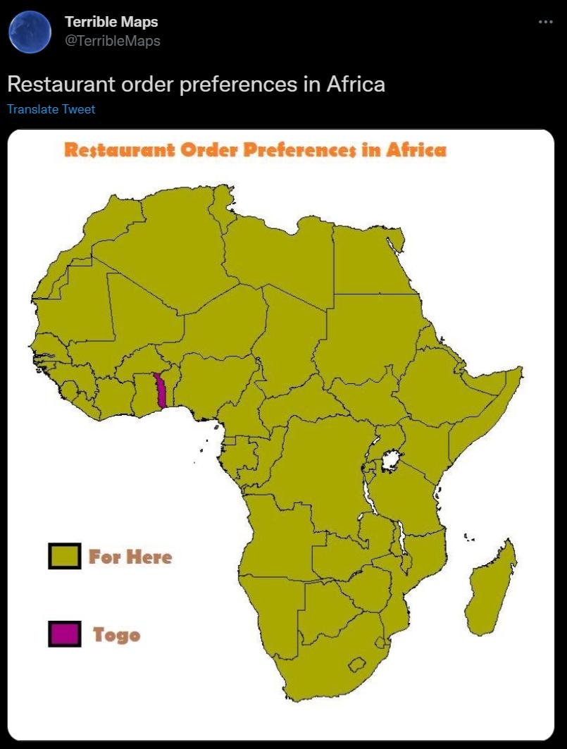 Terrible Maps Q ez Restaurant order preferences in Africa