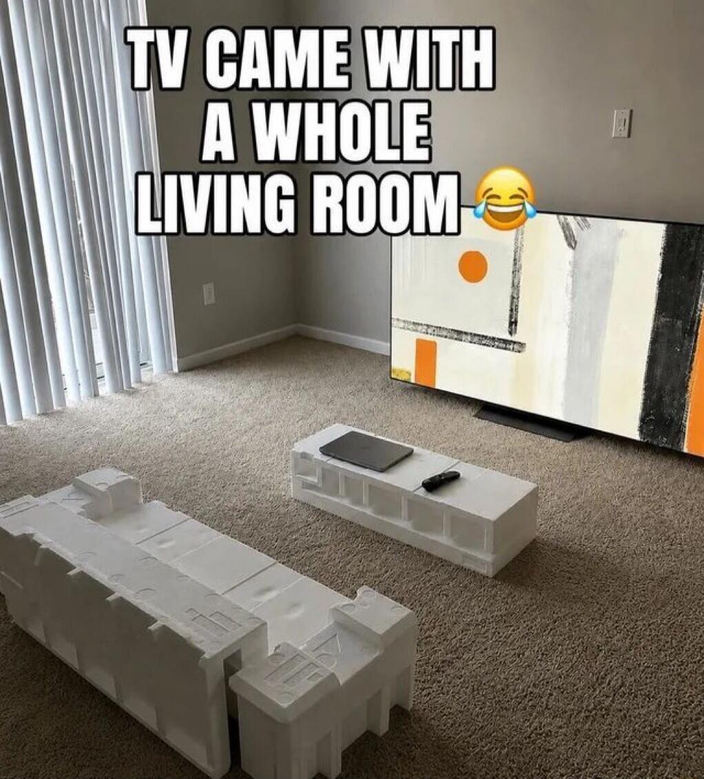 TV CAME WITH A WHOLE LIVING ROOM 😂