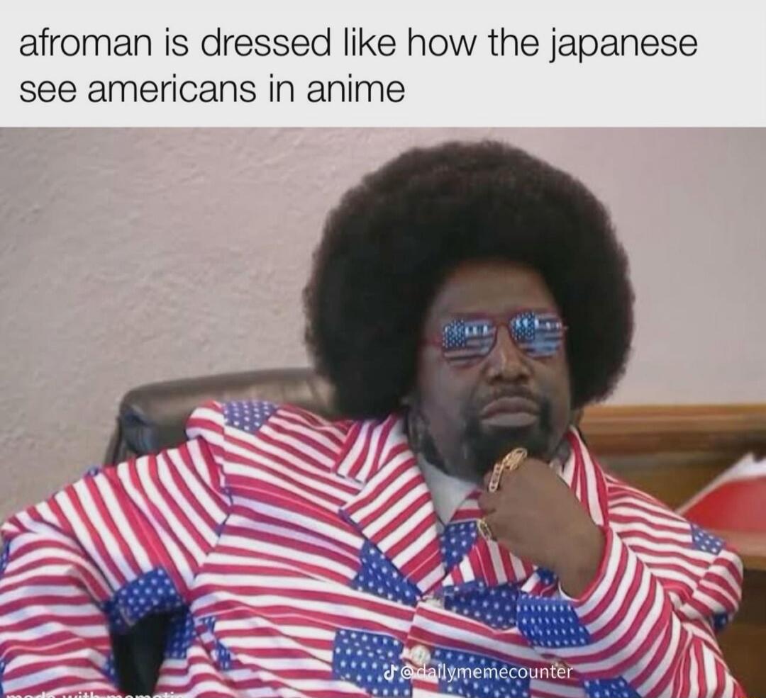 afroman is dressed like how the japanese see americans in anime