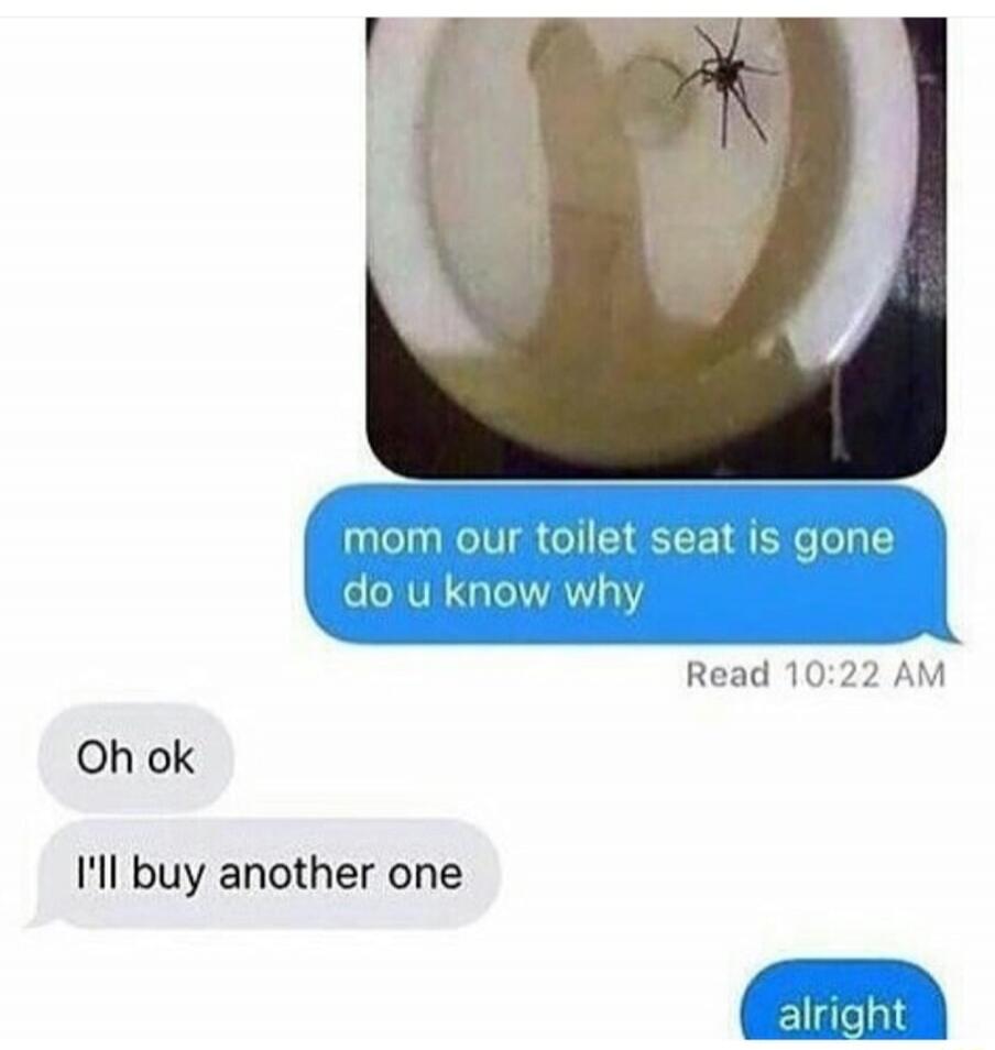 mom our toilet seat is gone do u know why
Oh ok
I'll buy another one
alright