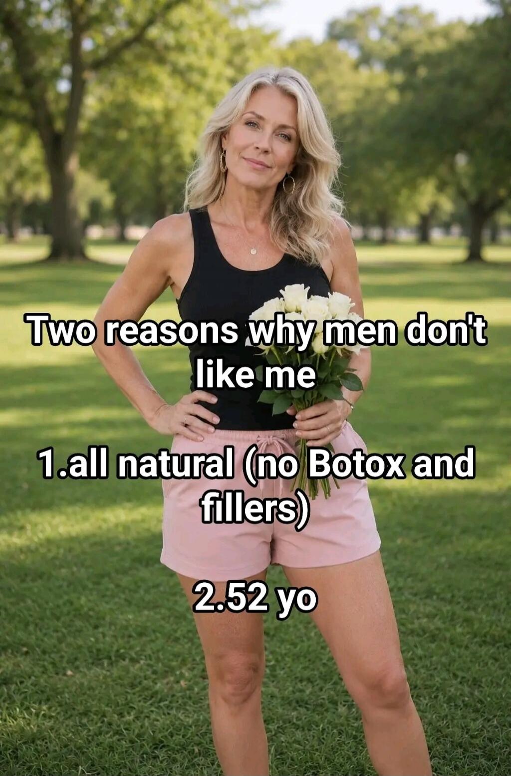 Two reasons why men don't like me 1. all natural (no Botox and fillers) 2. 52 yo