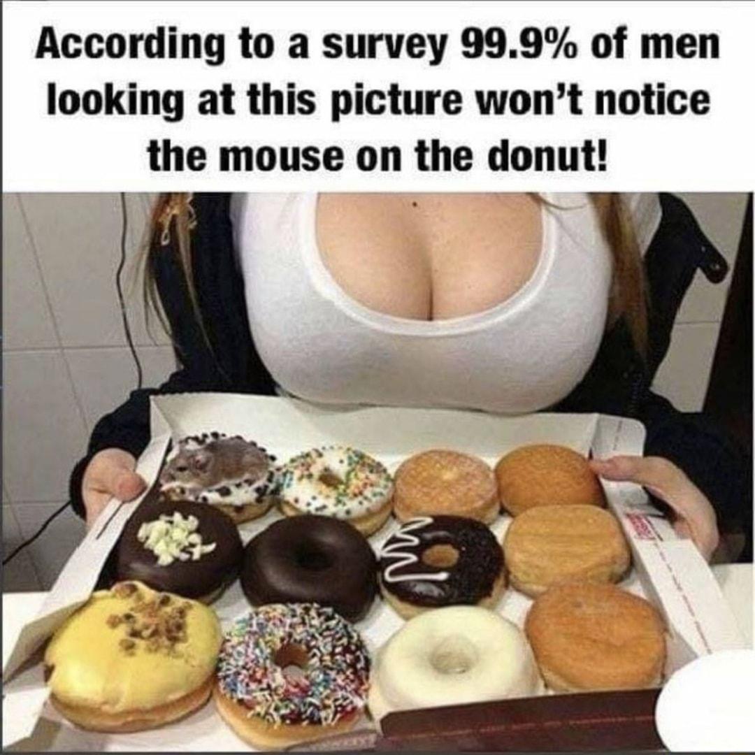 According to a survey 999 of men looking at this picture wont notice the mouse on the donut