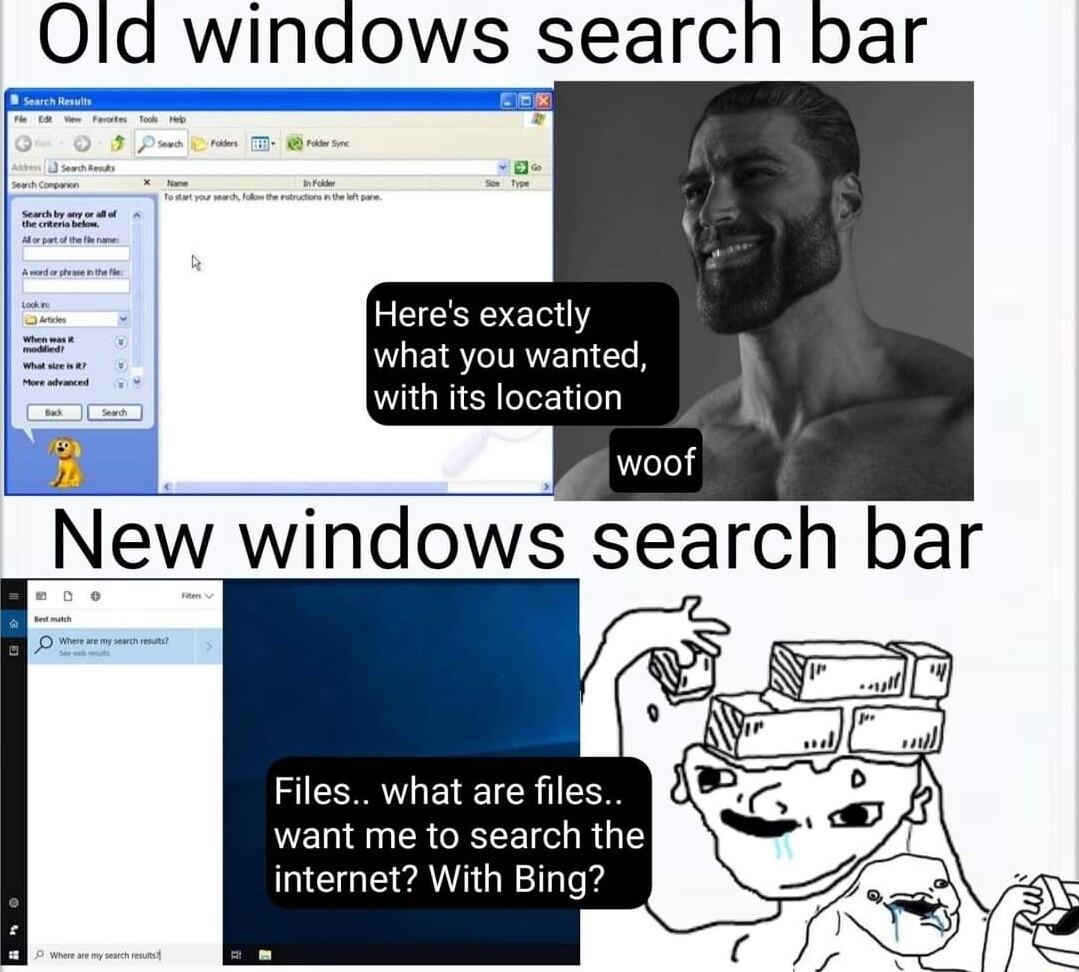 Old windows search bar 5 woof New windows search bar