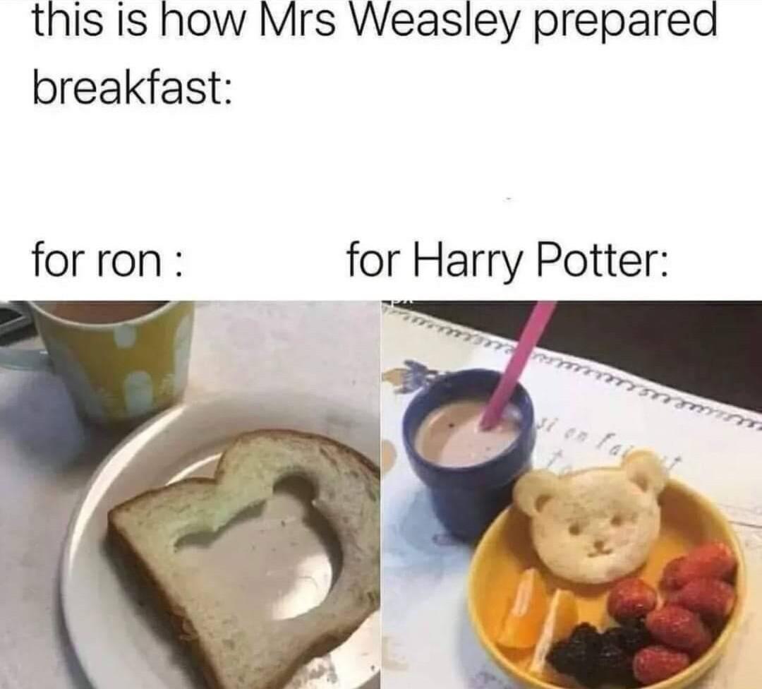 this is how Mrs Weasley prepared breakfast forron for Harry Potter