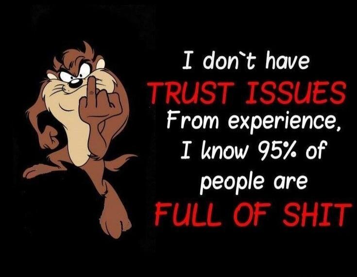 I don't have TRUST ISSUES From experience, I know 95% of people are FULL OF SHIT