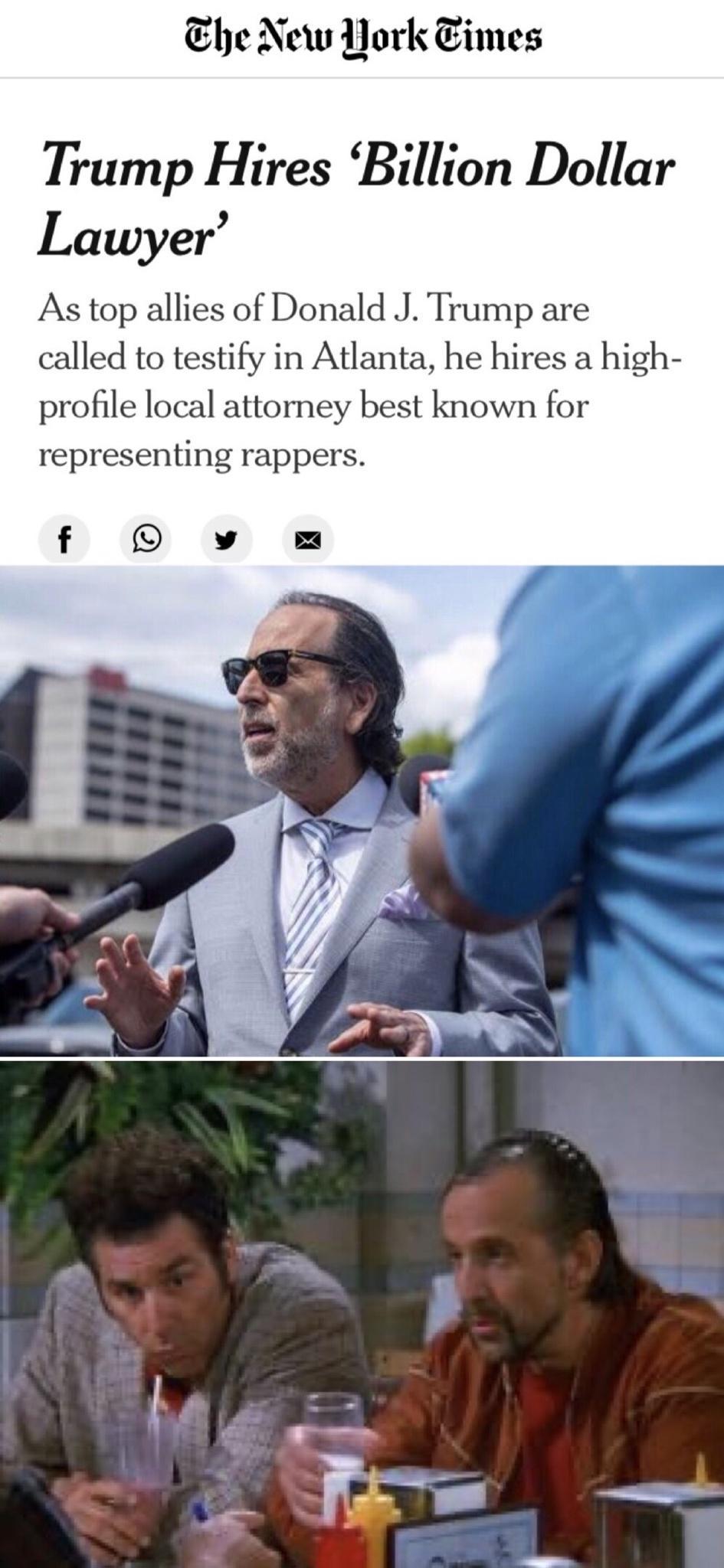 he New York Times Trump Hires Billion Dollar Lawyer As top allies of Donald J Trump are called to fy in Atlanta he hires a high profile local attorn known for representing rapp