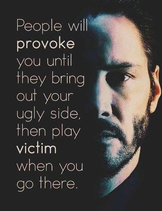 People will provoke you until they bring out your ugly side, then play victim when you go there.