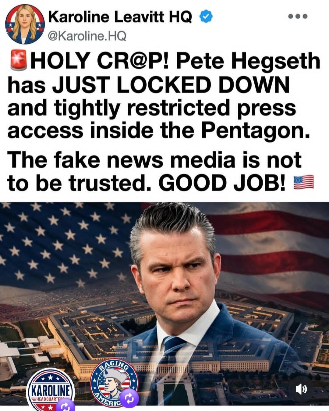 HOLY CR@P! Pete Hegseth has JUST LOCKED DOWN and tightly restricted press access inside the Pentagon. The fake news media is not to be trusted. GOOD JOB!