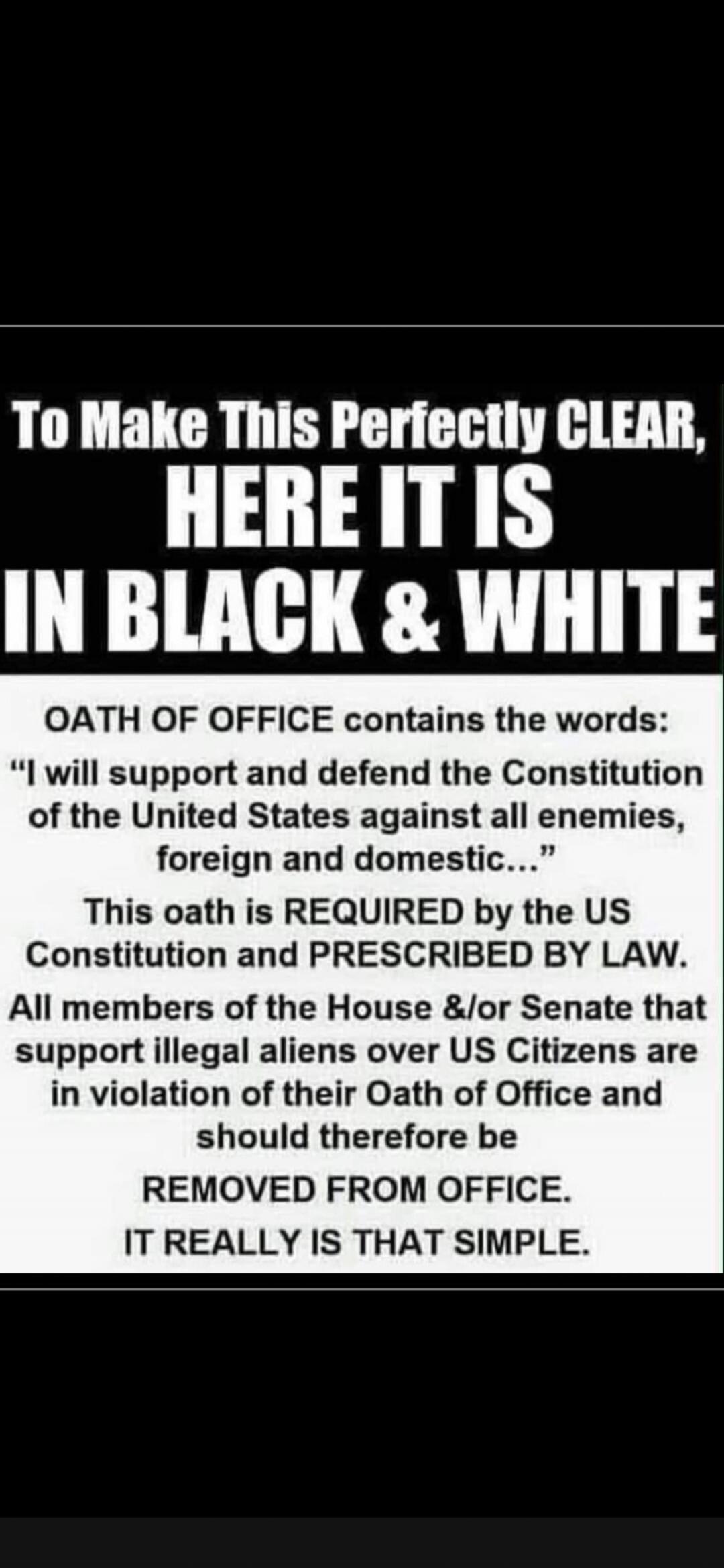 To Make This Perfectly CLEAR, HERE IT IS IN BLACK & WHITE OATH OF OFFICE contains the words: 