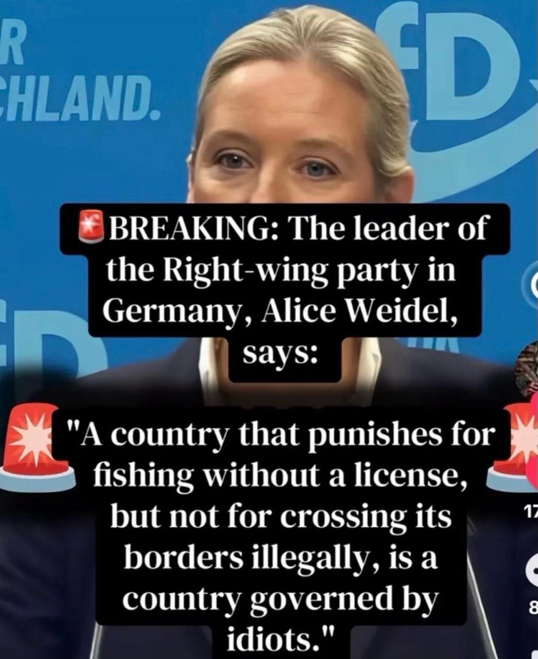 BREAKING: The leader of the Right-wing party in Germany, Alice Weidel, says: 