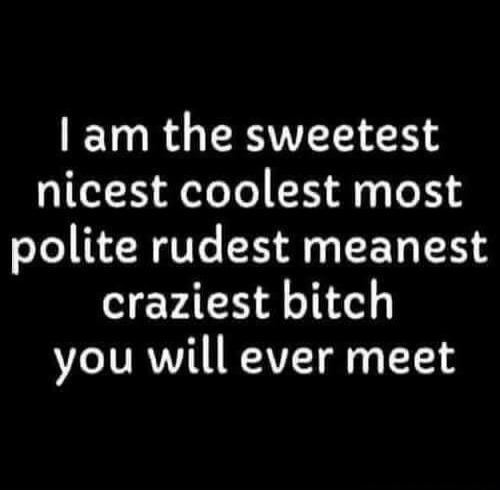 I am the sweetest nicest coolest most polite rudest meanest craziest bitch you will ever meet
