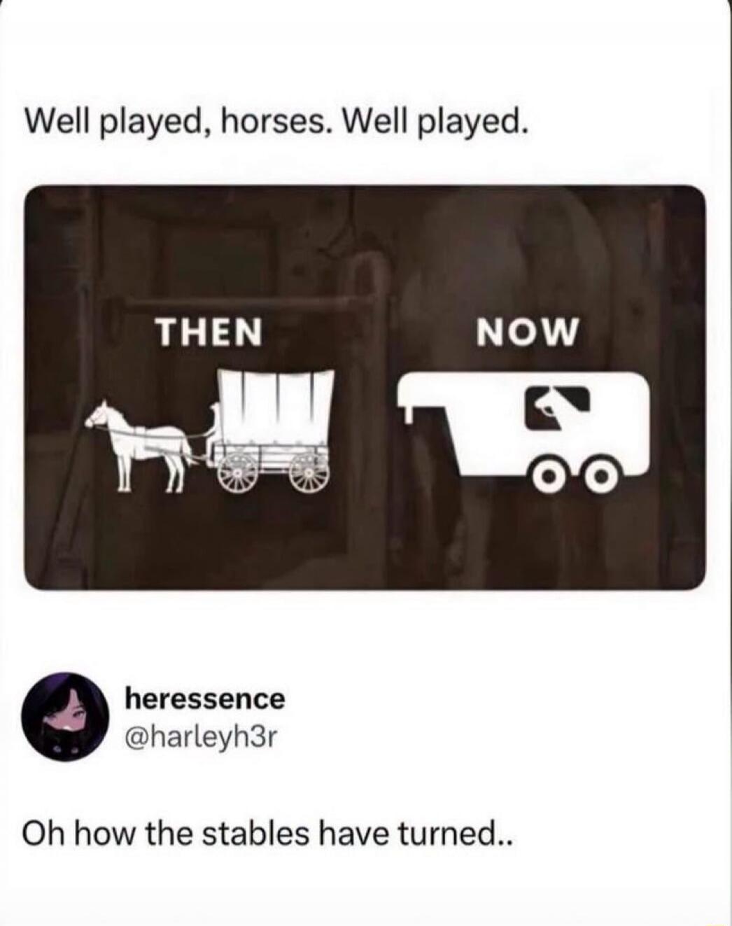 Well played, horses. Well played. THEN NOW Oh how the stables have turned..