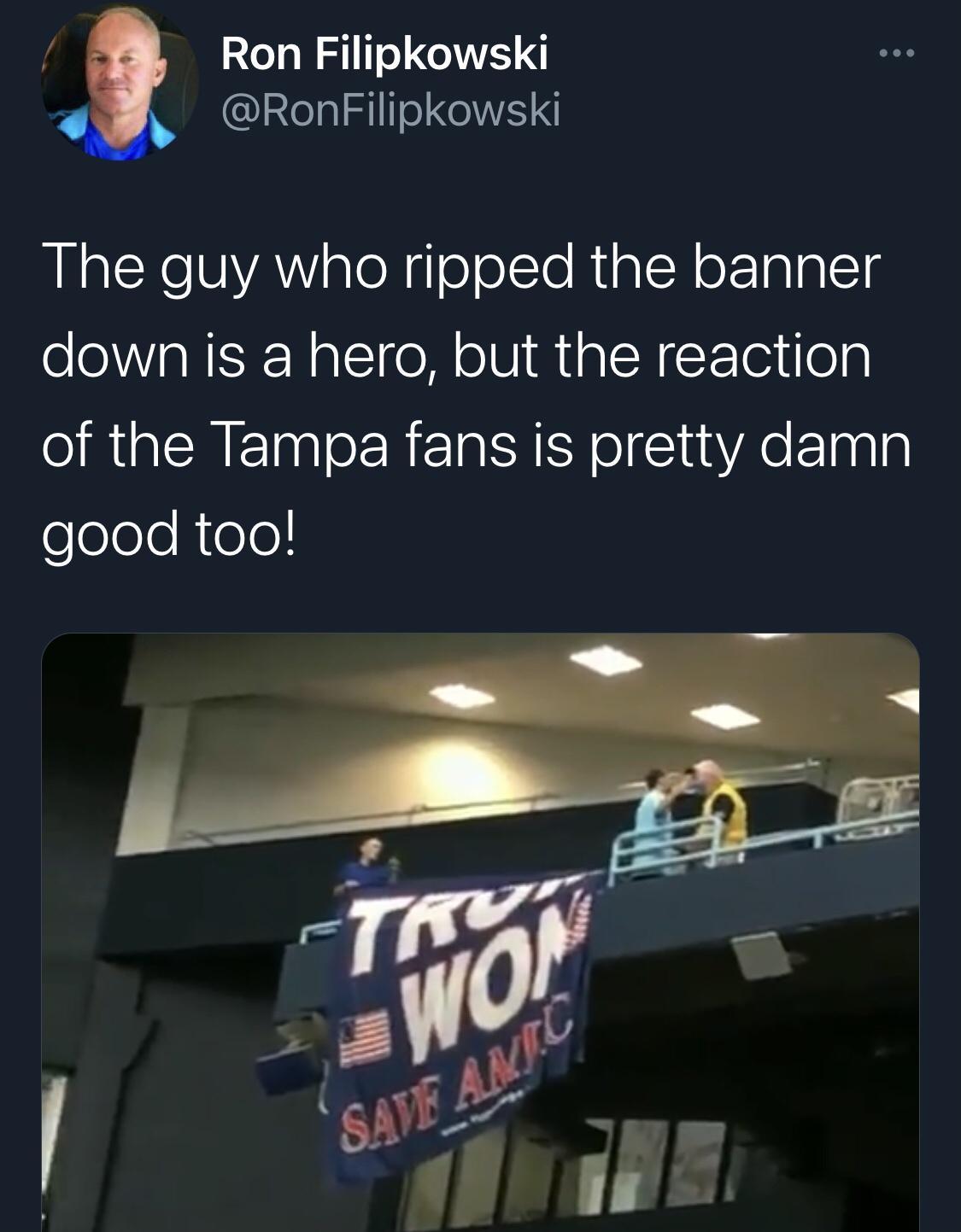 Ron Filipkowski RonFilipkowski RlalXe V YA aloNeolTe RigleN oXTalpllg down is a hero but the reaction of the Tampa fans is pretty damn good too