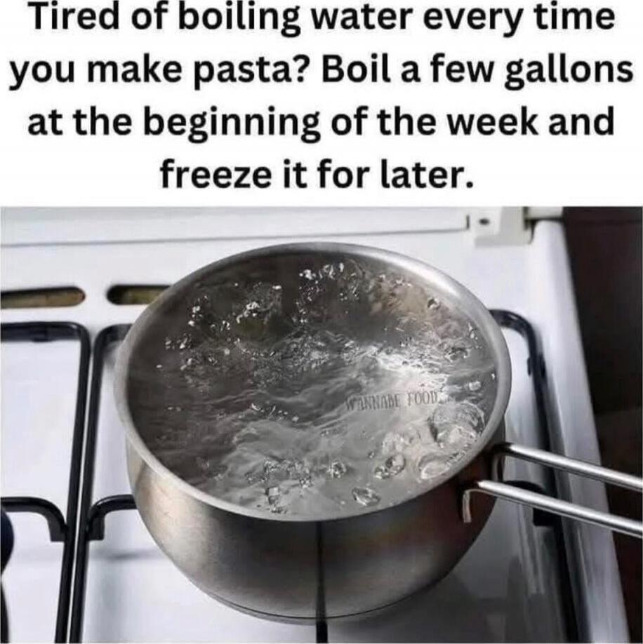 Tired of boiling water every time you make pasta? Boil a few gallons at the beginning of the week and freeze it for later.