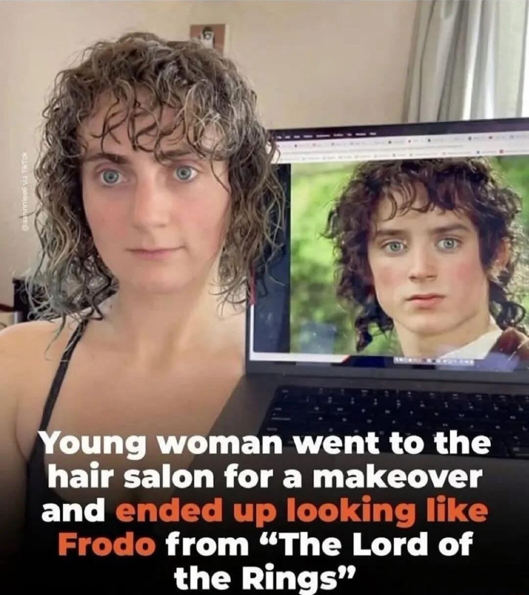 Young woman went to the hair salon for a makeover and ended up looking like Frodo from 'The Lord of the Rings'