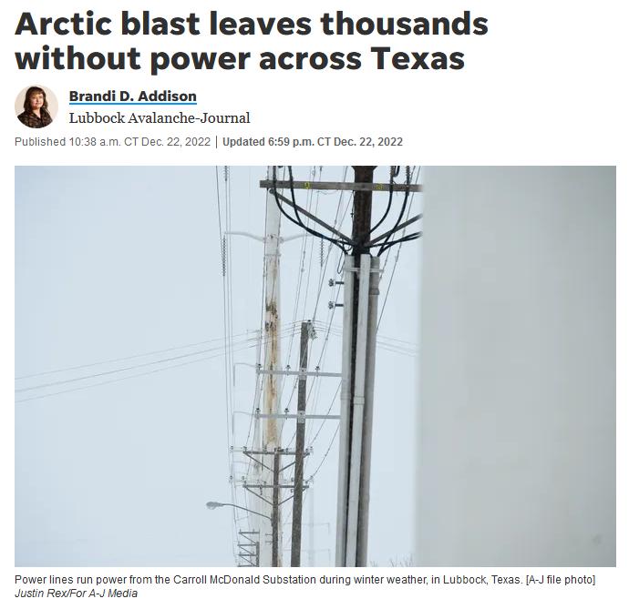Arctic blast leaves thousands without power across Texas Srandi 0 Adison Lubbock Avalanche Journal