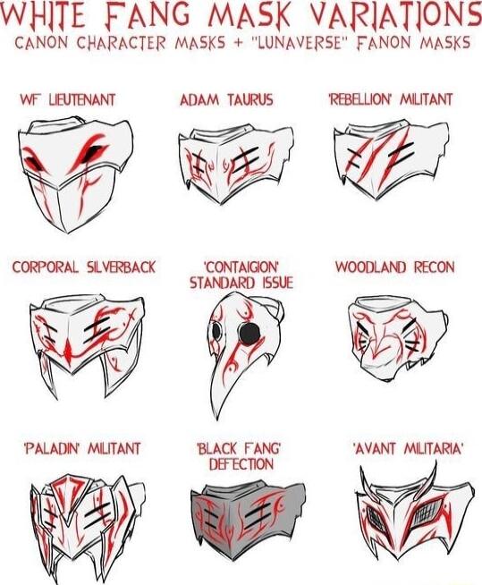 WHITE FANG MASK VARIATIONS CANON CHARACTER MASKS LUNAVERSE FANON MASKS