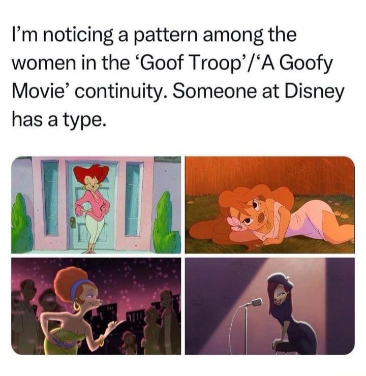 Im noticing a pattern among the women in the Goof TroopA Goofy Movie continuity Someone at Disney has a type A