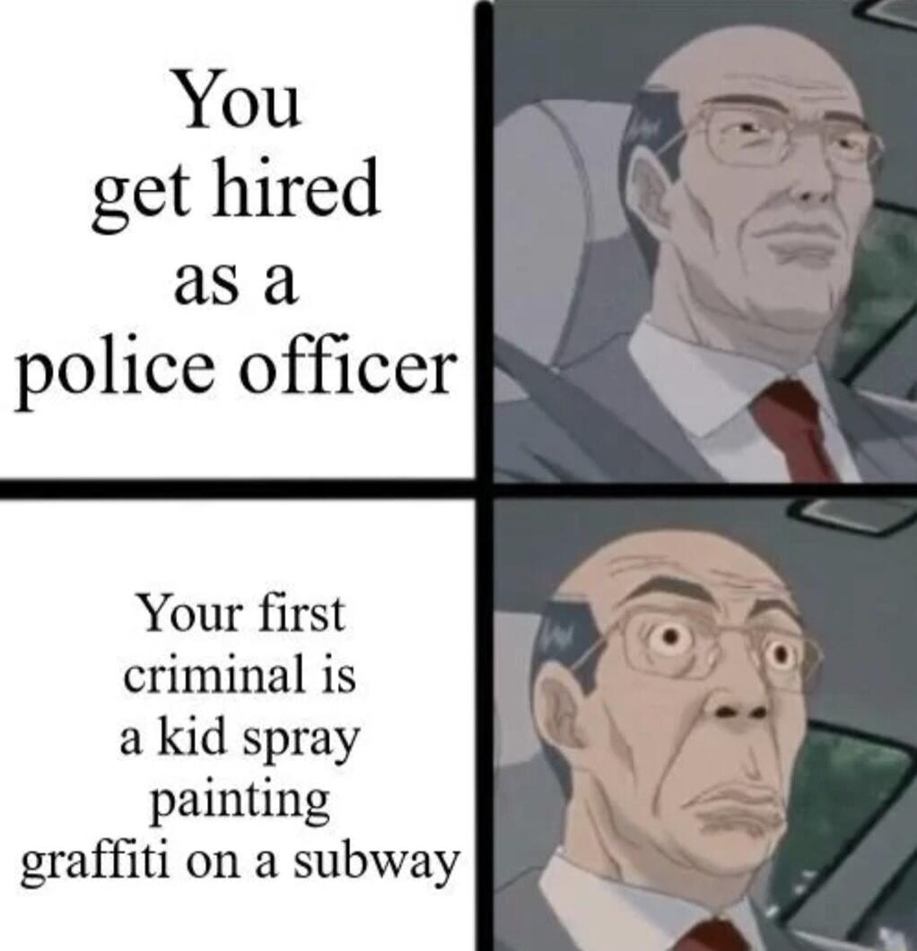 You get hired asa police officer Your first criminal is a kid spray painting graffiti on a subway