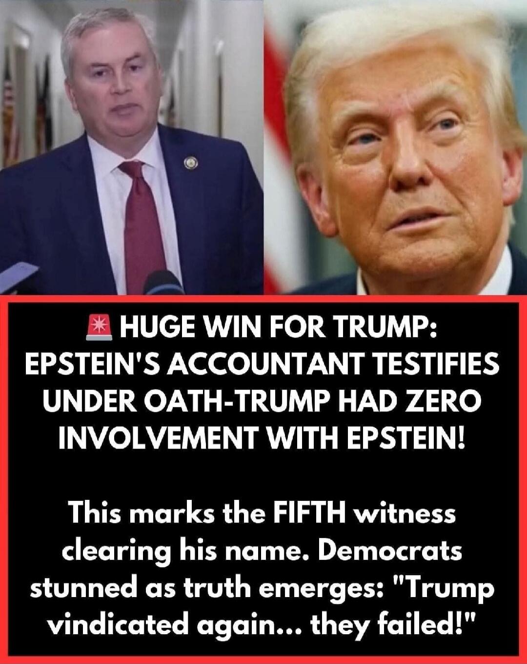 HUGE WIN FOR TRUMP: EPSTEIN'S ACCOUNTANT TESTIFIES UNDER OATH-TRUMP HAD ZERO INVOLVEMENT WITH EPSTEIN! This marks the FIFTH witness clearing his name. Democrats stunned as truth emerges: 