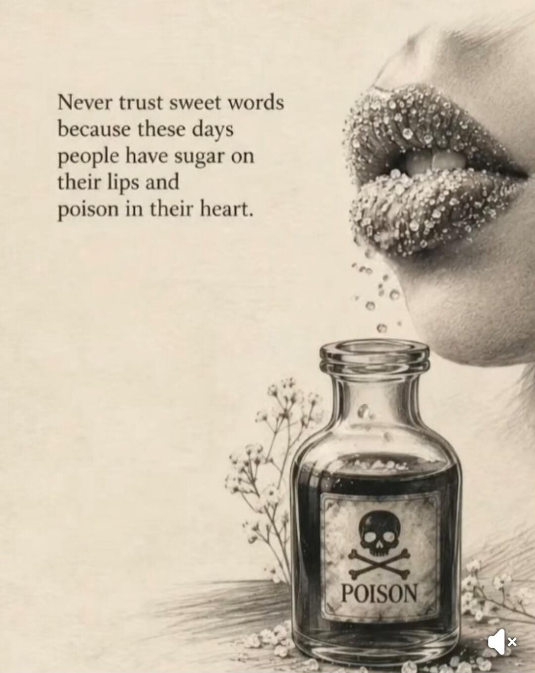 Never trust sweet words because these days people have sugar on their lips and poison in their heart.