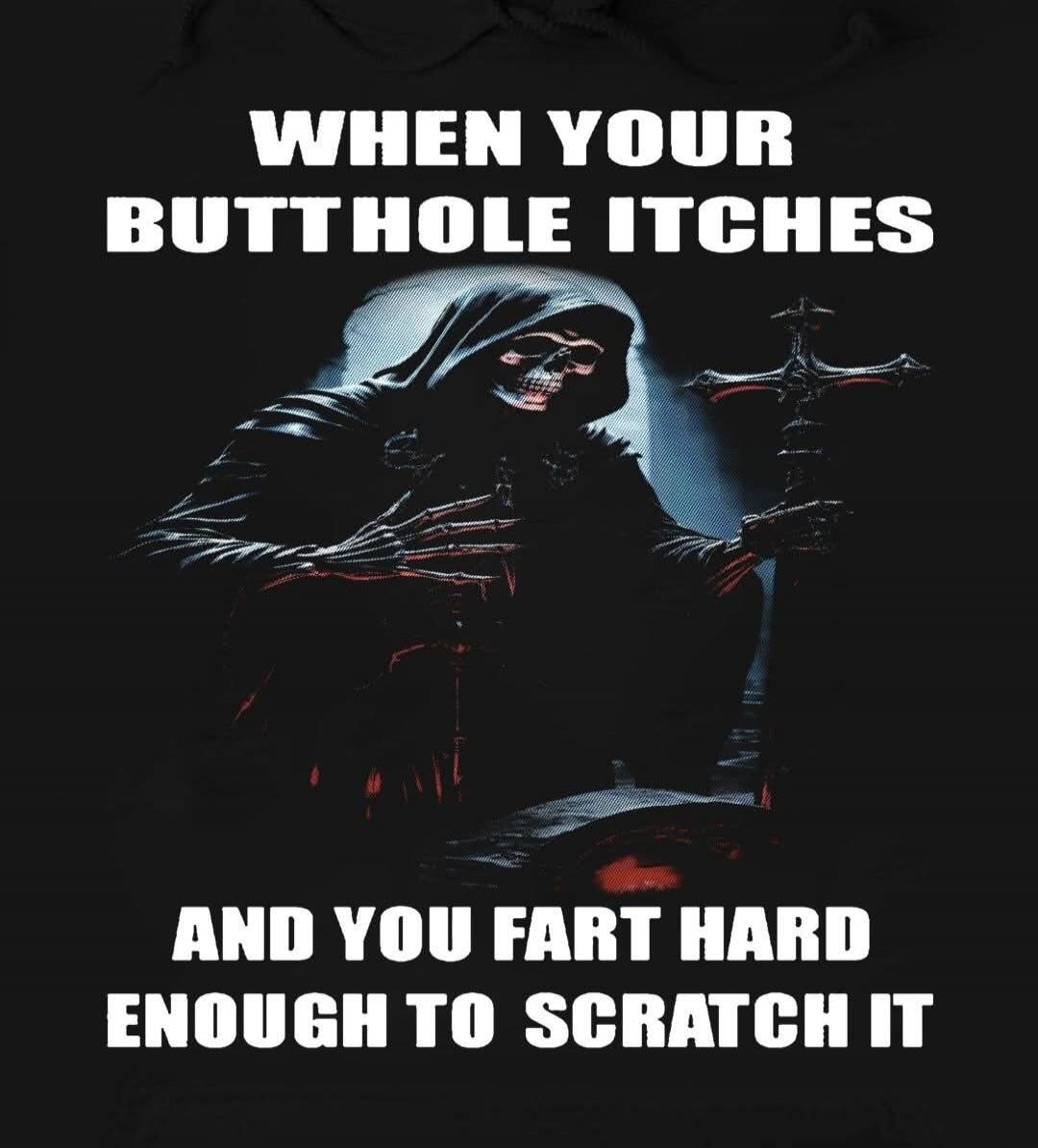 WHEN YOUR BUTTHOLE ITCHES AND YOU FART HARD ENOUGH TO SCRATCH IT