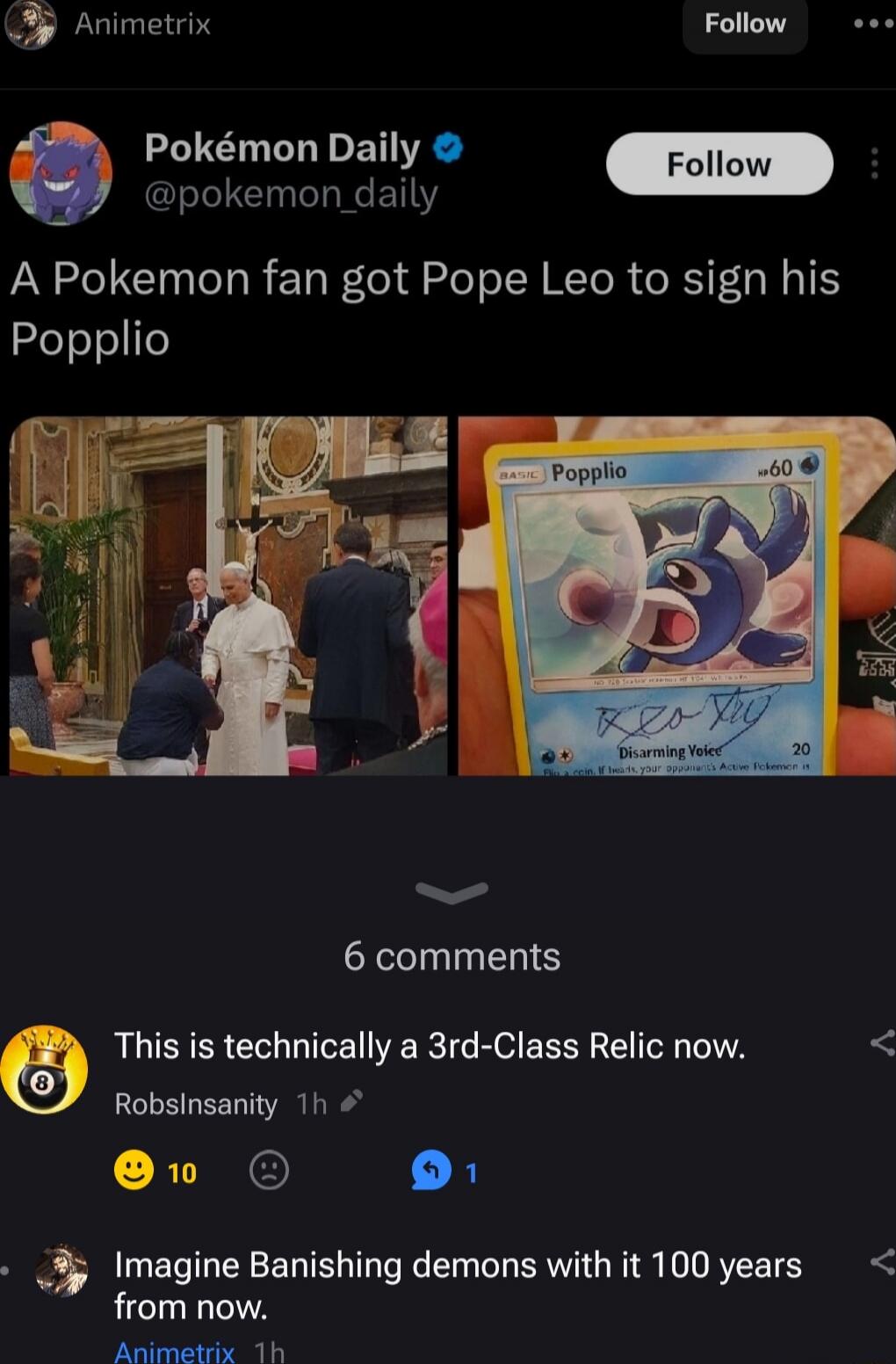 A Pokemon fan got Pope Leo to sign his Popplio