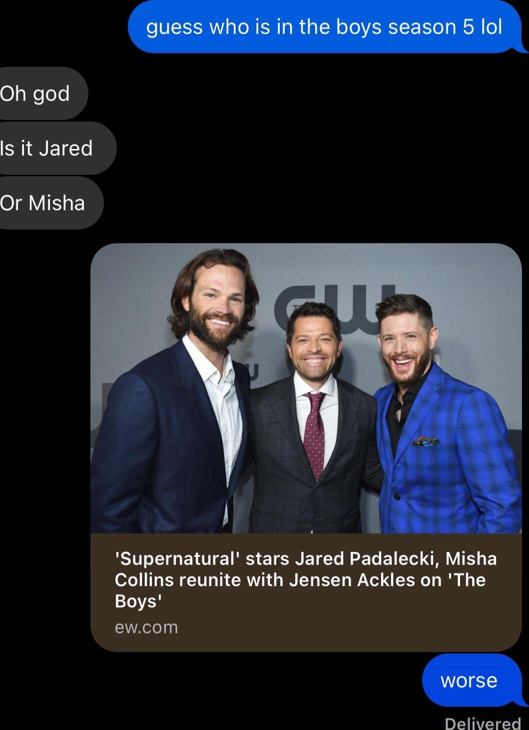 Oh god SINEIC o VIEE Supernatural stars Jared Padalecki Misha Collins reunite with Jensen Ackles on The Boys ewcom Balvarkd