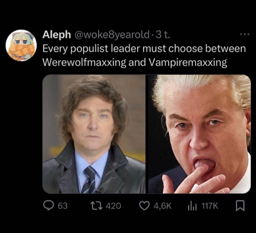 Aleph woke8yearold 3t Every populist leader must choose between Werewolfmaxxing and Vampiremaxxing