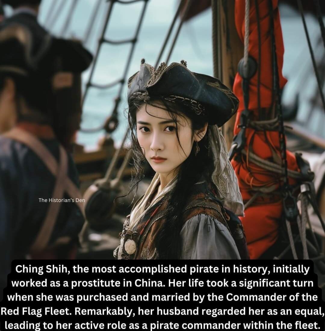 Ching Shih the most accomplished pirate in history initially worked as a prostitute in China Her life took a significant turn when she was purchased and married by the Commander of the Red Flag Fleet Remarkably her husband regarded her as an equal leading to her active role as a pirate commander within the fleet