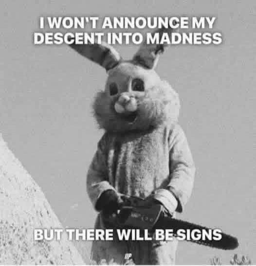 I WON'T ANNOUNCE MY DESCENT INTO MADNESS BUT THERE WILL BE SIGNS