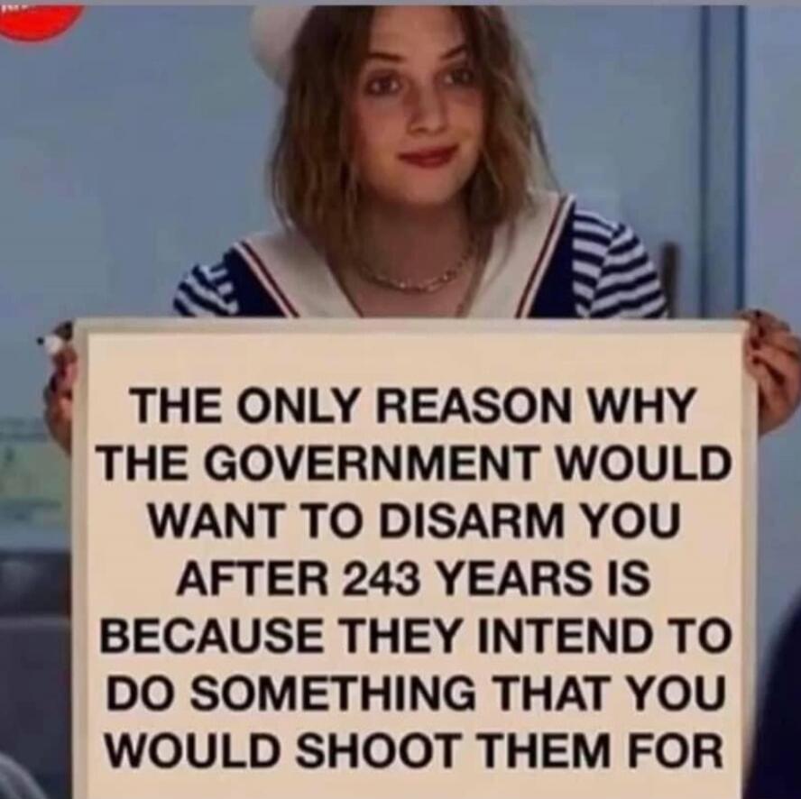 THE ONLY REASON WHY THE GOVERNMENT WOULD WANT TO DISARM YOU AFTER 243 YEARS IS BECAUSE THEY INTEND TO DO SOMETHING THAT YOU WOULD SHOOT THEM FOR