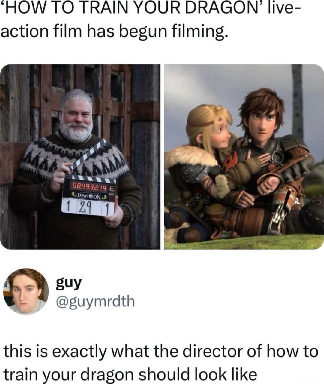 HOW TO TRAIN YOUR DRAGON live action film has begun filming suy guymrdth this is exactly what the director of how to train your dragon should look like