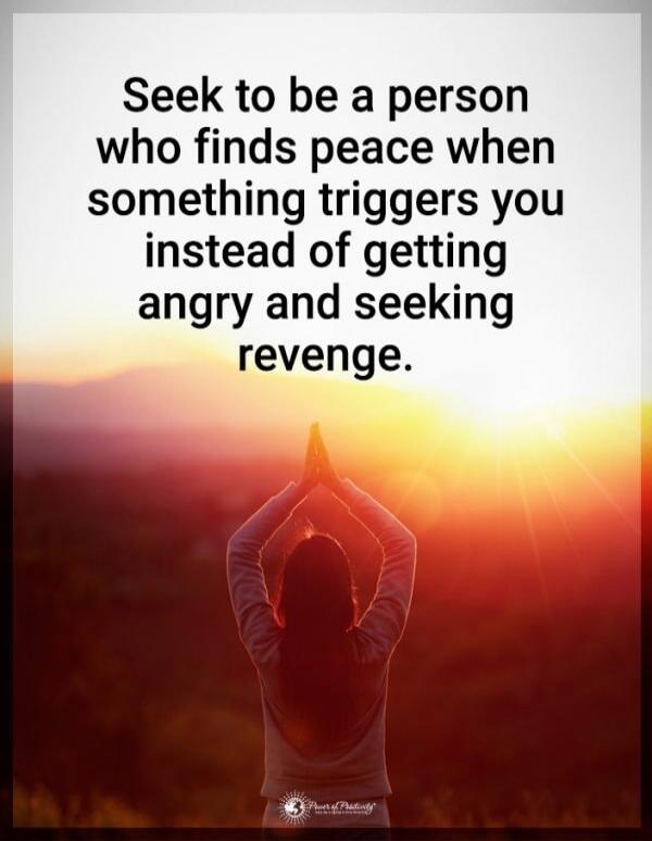 Seek to be a person who finds peace when something triggers you instead of getting angry and seeking revenge.