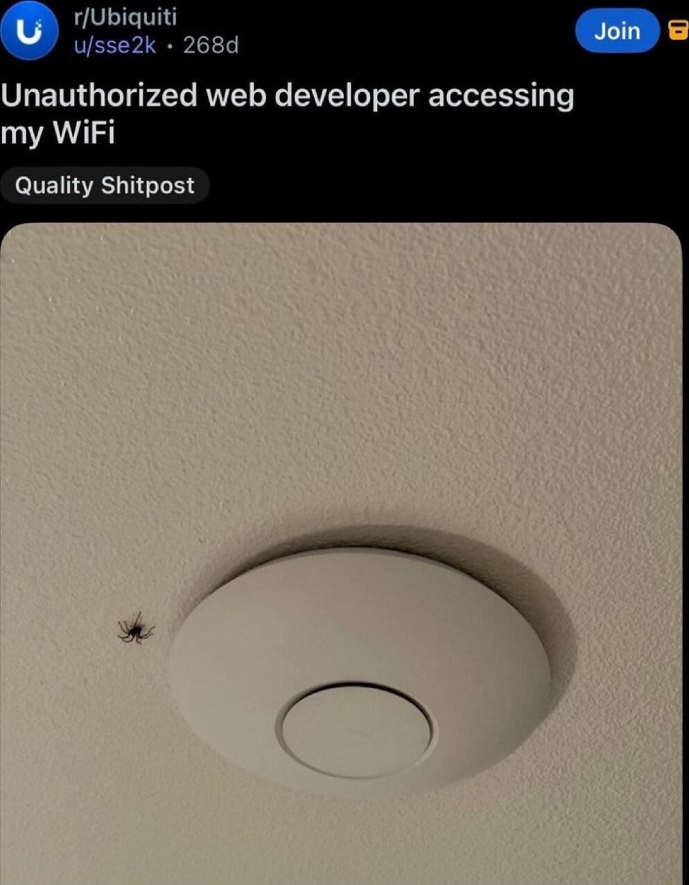 Unauthorised web developer accessing my WiFi
Quality Shitpost