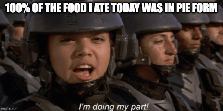 100 OF THE FOOD ATE TODAY WAS IN PIE rciiin 13 T Im doihg my partl e